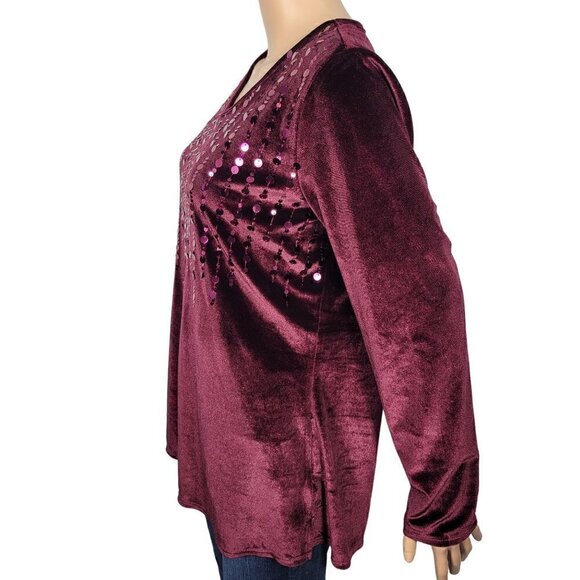 Quacker Factory Women's Paillettes V-Neck Velvet Sequins Top in Purple Size M - Picture 5 of 11